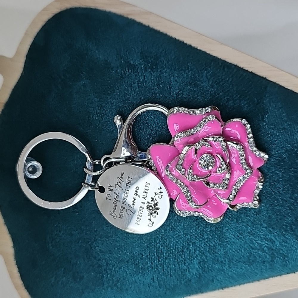 Personalized Rhinestone Pink Rose Bag Charm & Keychain 💖🌹 — “Radiant Love 💖🌹